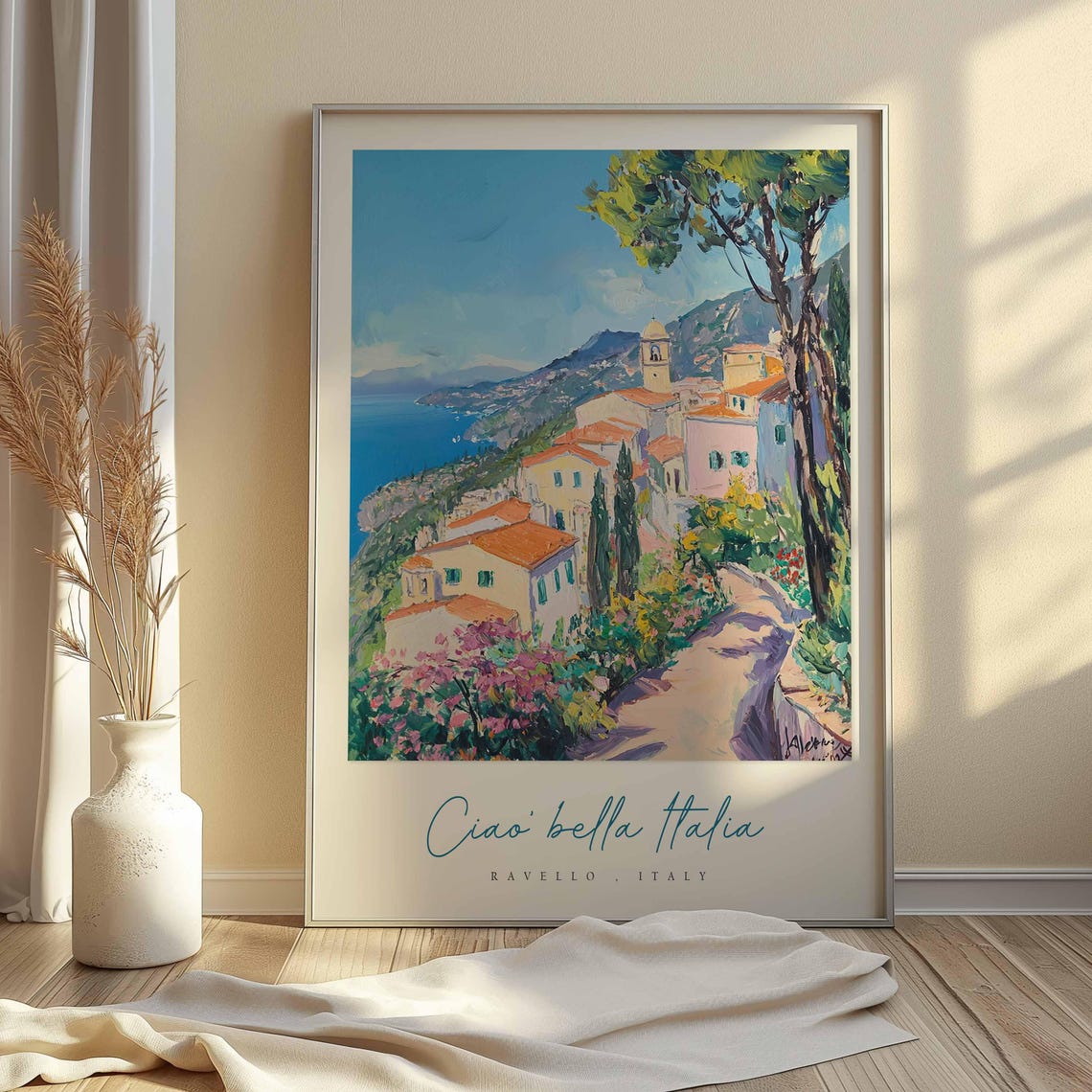 Ravello Italy Impressionist Coastal Village Bloom Balcony View Poster - Image 2