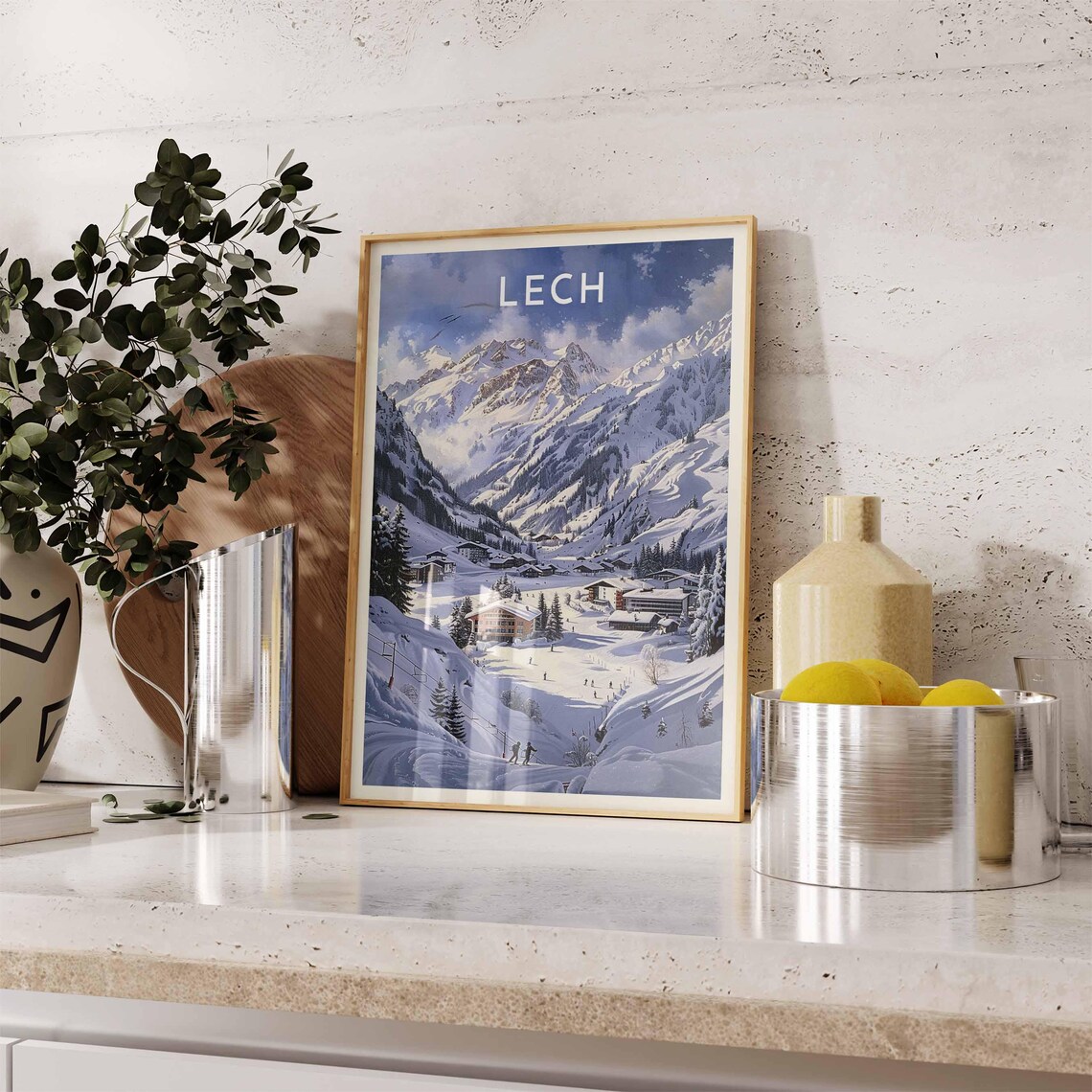 Lech Austria Dusk Alpine Village Skiers Chairlift Snowy Valley Poster - Image 2