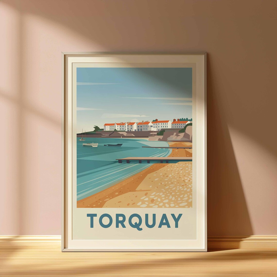 Torquay Sandy Beach Pier and Orange Roof Town Seaside Poster - Image 3
