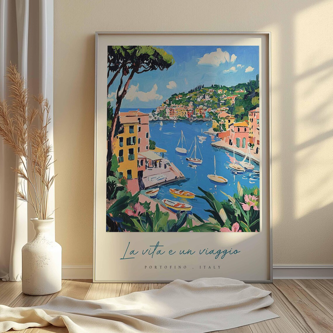 Portofino Italy Sailboat Bay Painting La Vita E Un Viaggio Poster - Image 2