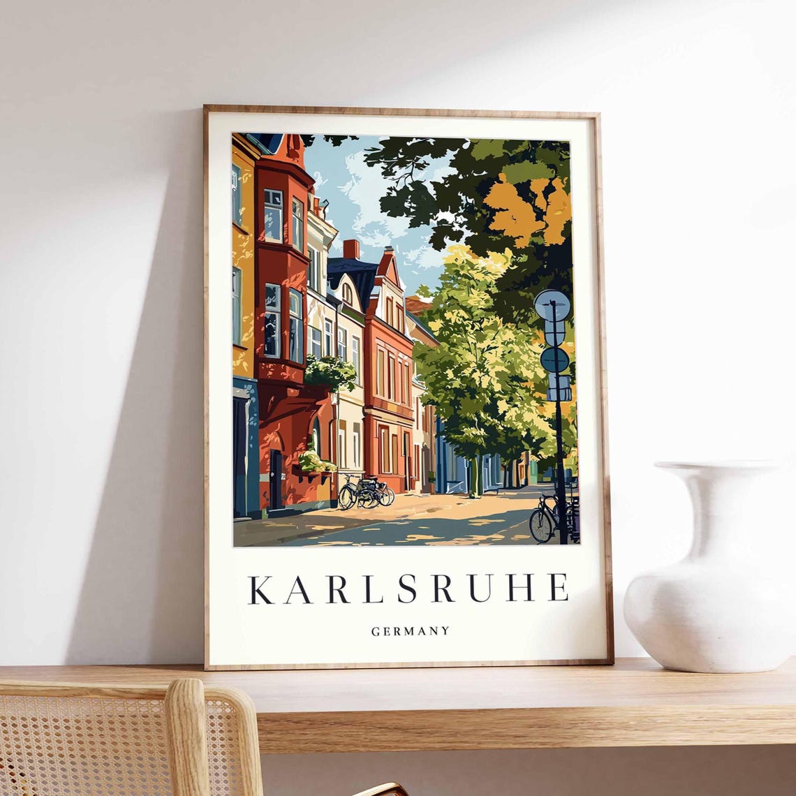 Karlsruhe Germany Colorful Street Bicycles Historic Facades Poster