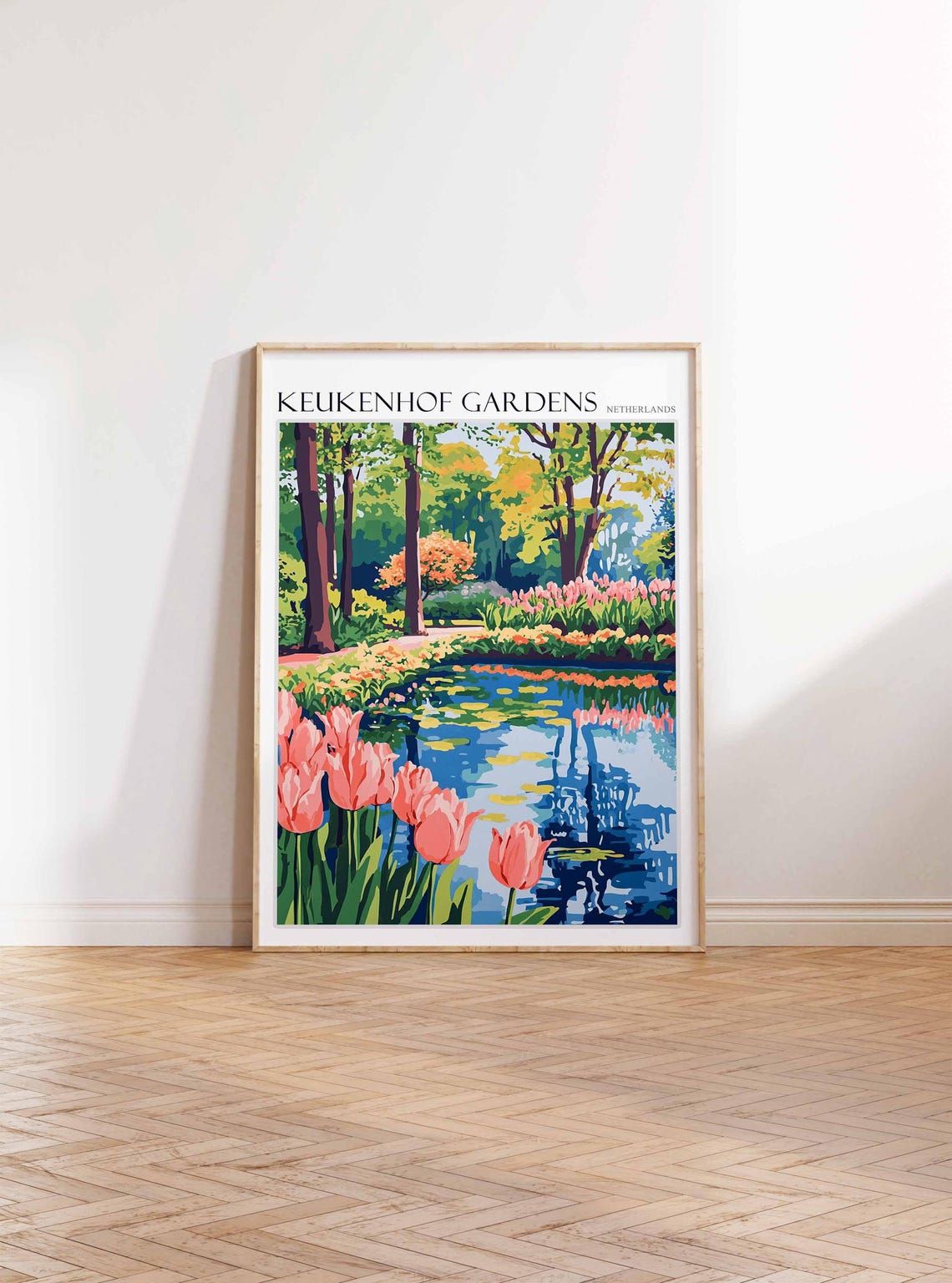 Keukenhof Gardens Netherlands Pink Tulips Monet Style Pond Poster - Image 3
