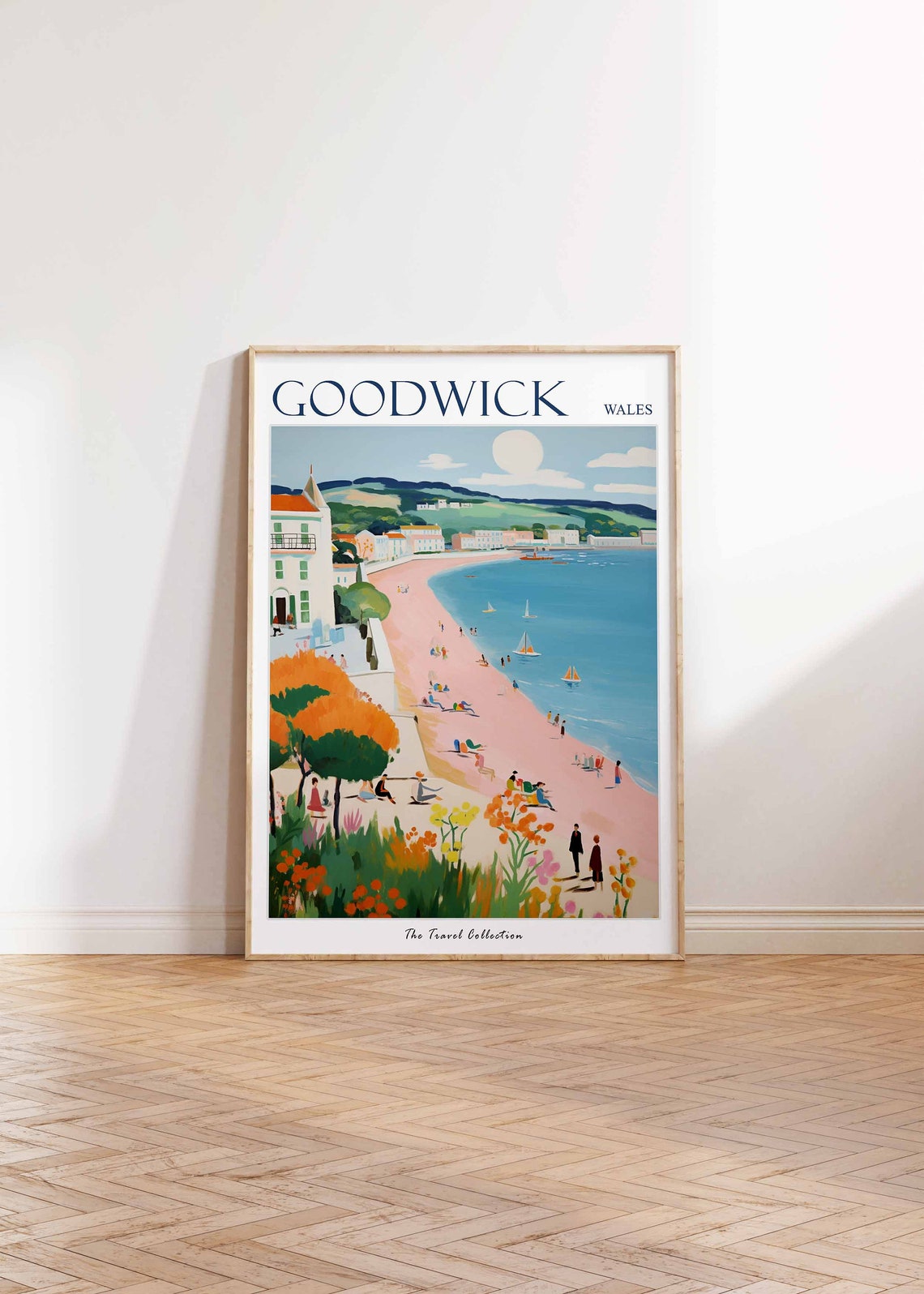 Goodwick Wales Sunlit Beach Promenade White Seafront Houses Poster - Image 2