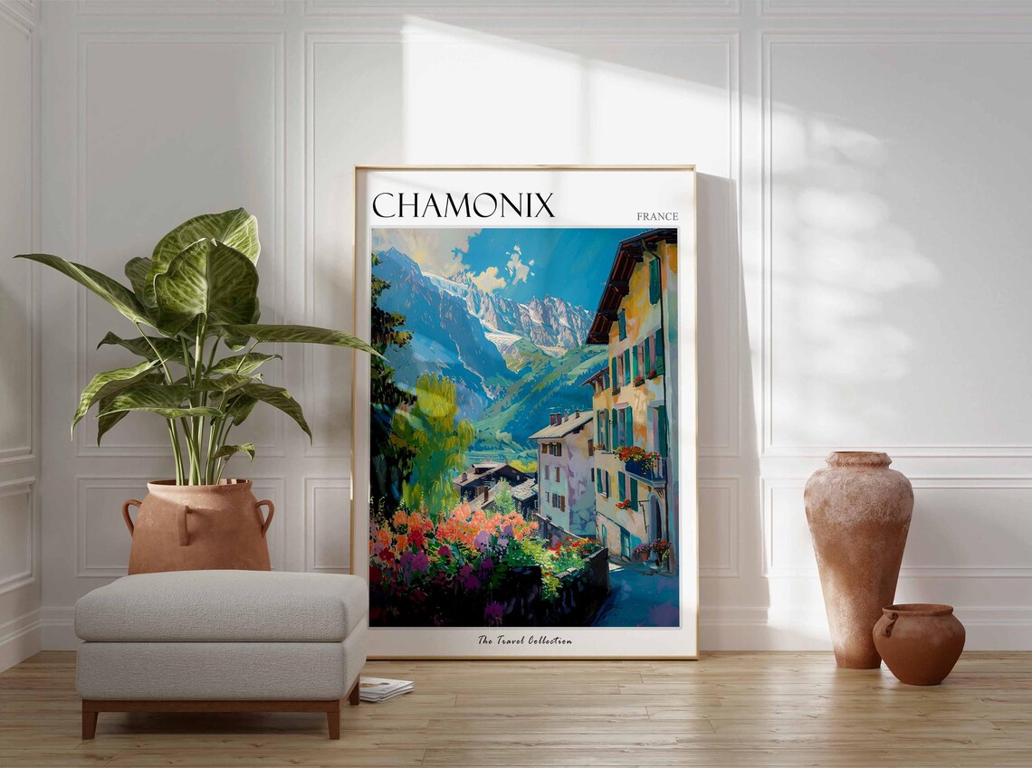 Chamonix France Alpine Town Flower Gardens Snowy Peak Poster - Image 3
