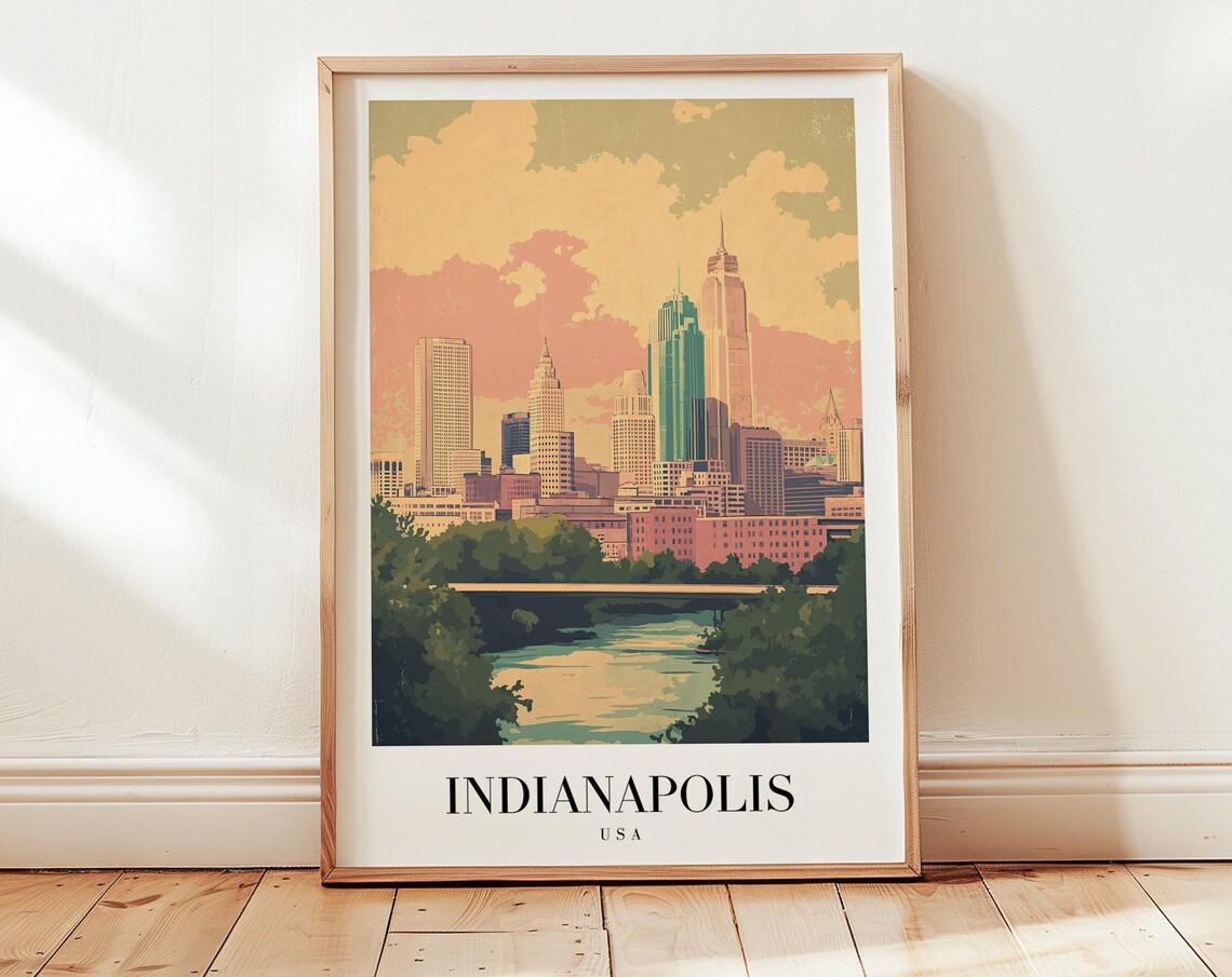 Indianapolis Skyline Sunset Vintage Style Travel Poster For Travelers