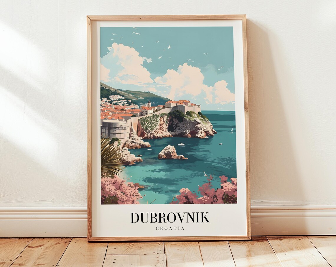 Dubrovnik Croatia Old Town Walls Adriatic Sea Cliffs Travel Poster