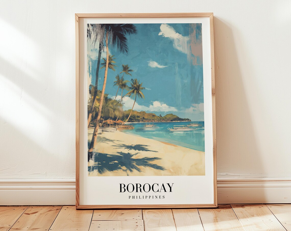 Borocay Philippines Island Beach Boats Vintage Travel Poster