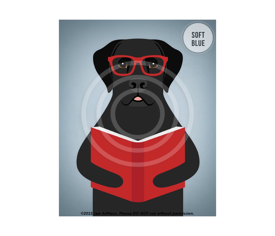 Black Labrador Wearing Red Glasses Reading a Book Dog Poster - Image 2