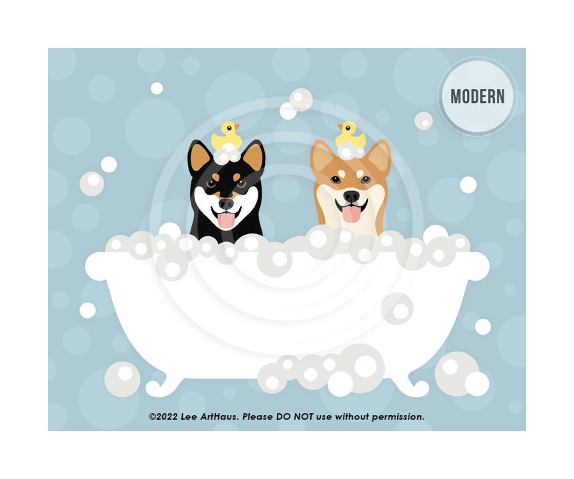 212dp Dog Prints Two Happy Shiba Inu Dogs In Bubble Bath Bathtub Wall Art Shiba Mom Gifts Cute Dog Artwork Shiba Inus Dog Decor - Image 4