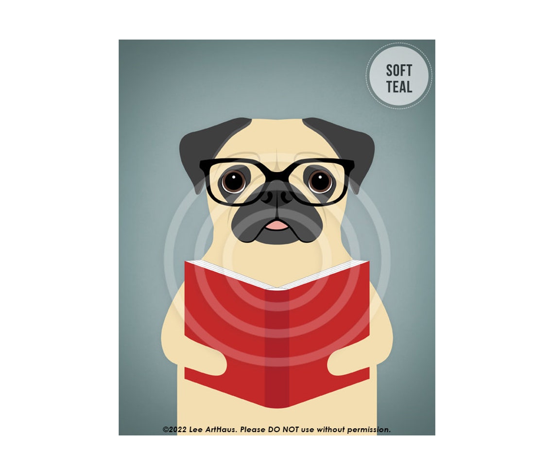 620dp Dog Gifts Fawn Pug Reading Book Wall Art Eyeglasses Print Pug Dog Print Librarian Gift Modern Animal Art Kids Playroom Art - Image 4