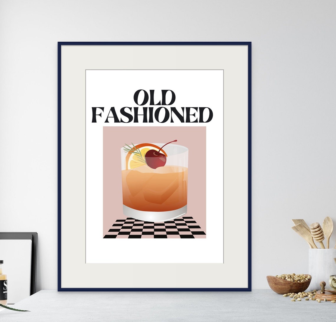 Old Fashioned Cocktail Illustration Retro Bar Decor Art Poster - Image 3