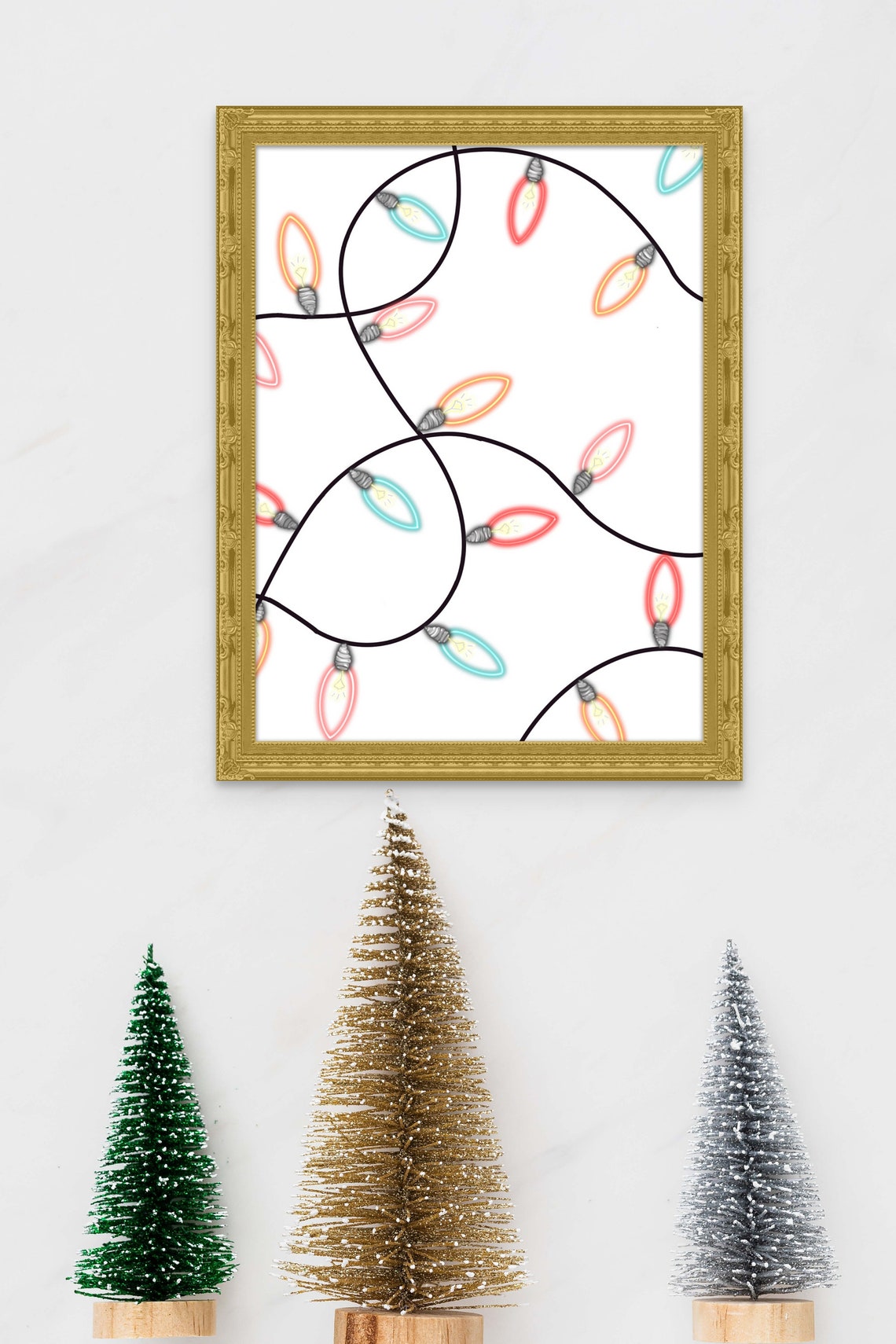 Colorful Christmas String Lights Tangle White Holiday Art Poster - Image 2