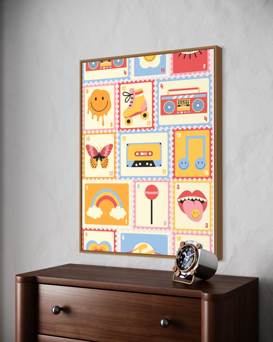Retro Stamps Collage Groovy Nostalgic Pop Culture Art Poster