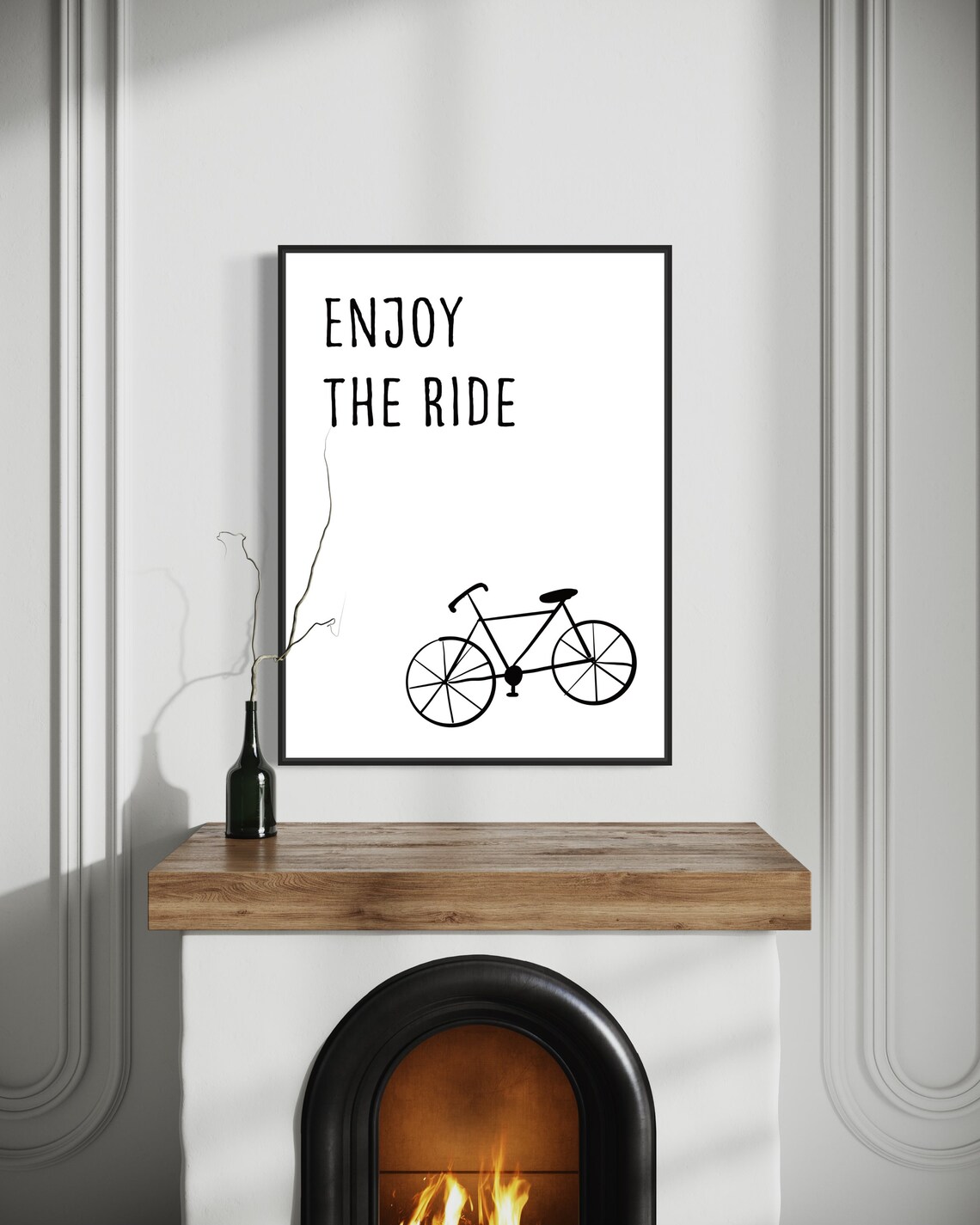 Enjoy The Ride Bicycle Line Drawing Minimalist Black White Quote Poster