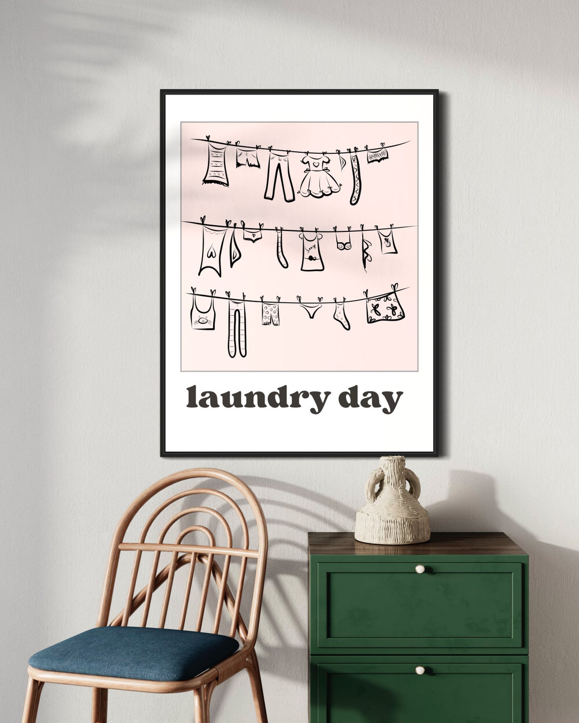 Laundry Day Clothesline Cute Blush Pink Laundry Room Decor Poster - Image 4