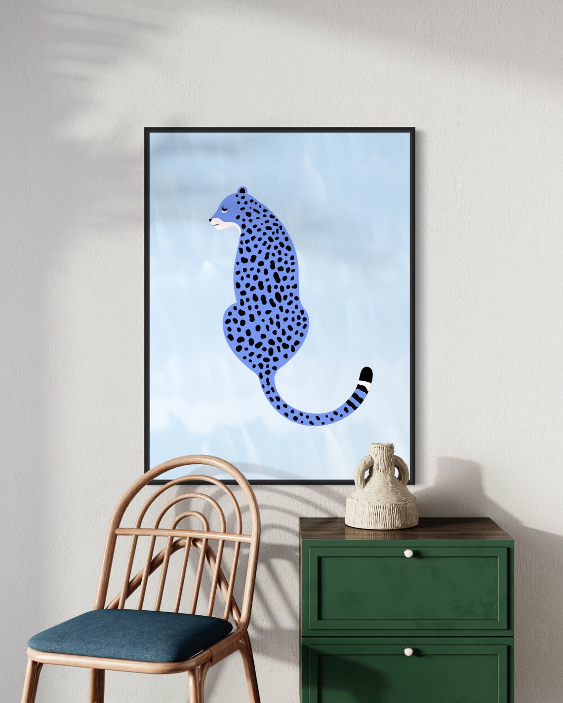 Blue Leopard Spotted Big Cat Whimsical Animal Nursery Art Poster
