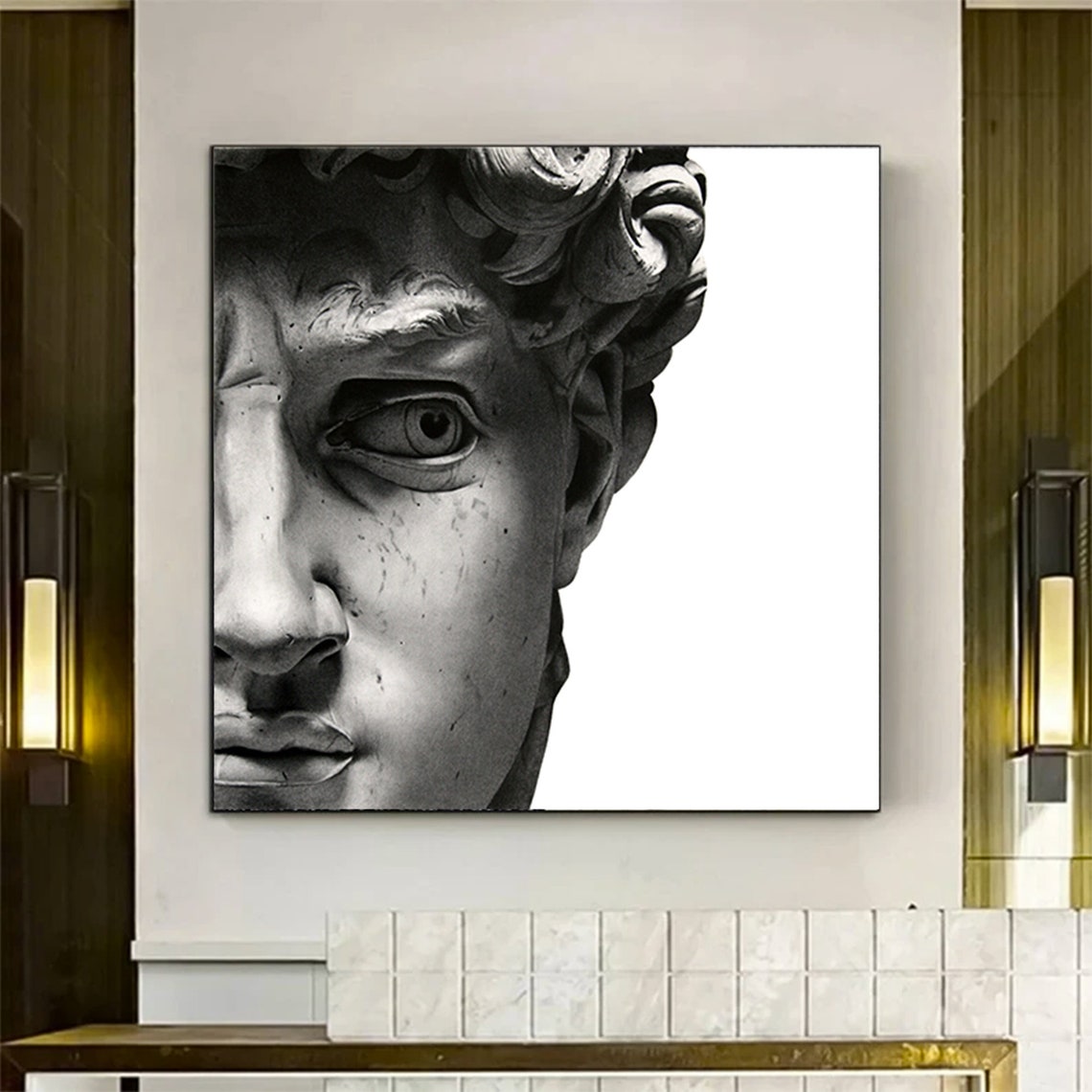 Michelangelo David Sculpture Half Face Monochrome Classic Poster