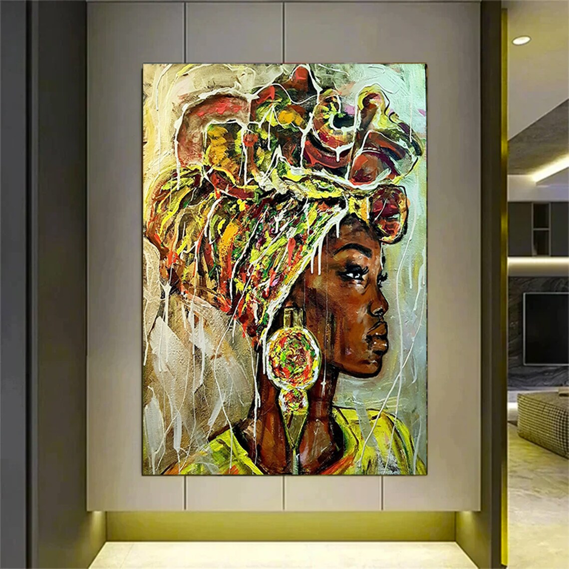 African Woman Headwrap Colorful Abstract Profile Portrait Print