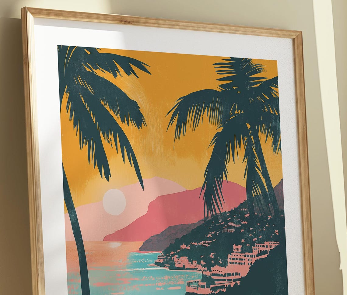 Acapulco Mexico Coastal Bay Hillside Sunset Beach Scene Poster - Image 6