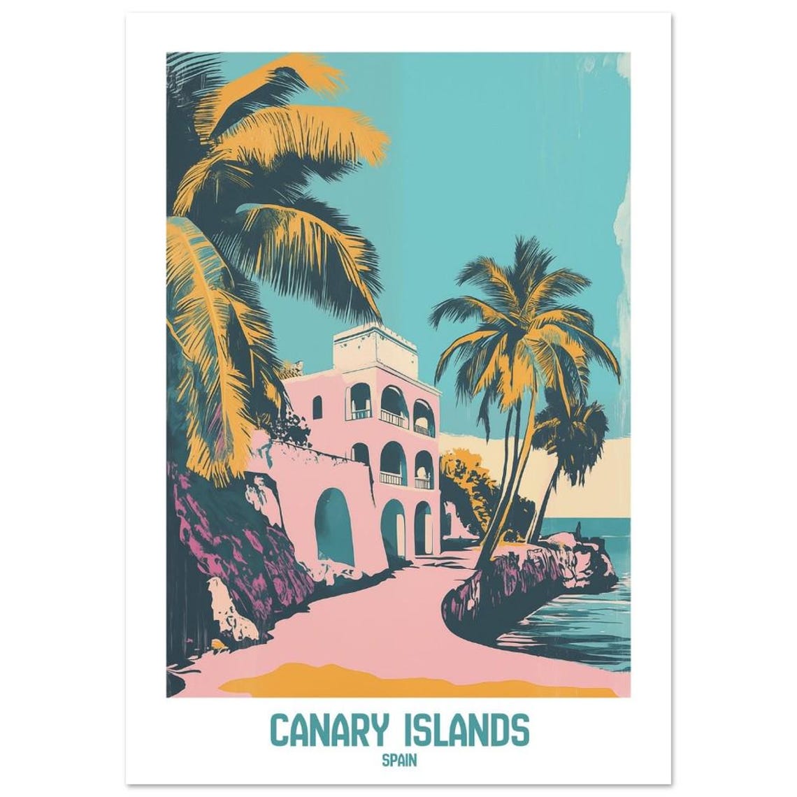 Canary Islands Spain Tropical Coast Palm Trees Beach Art Poster - Image 2
