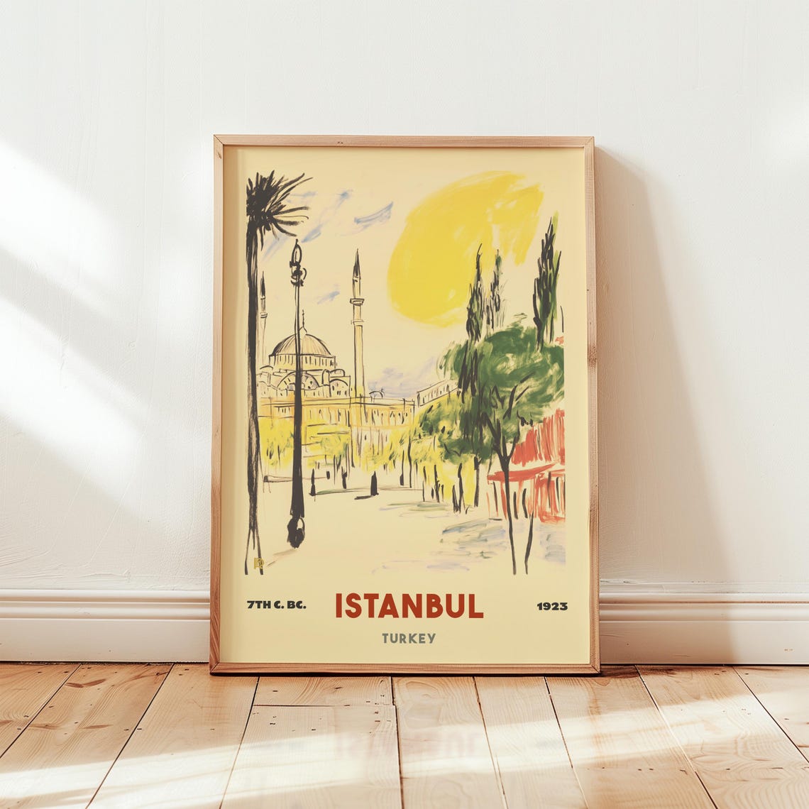 Istanbul Turkey 1923 Vintage Travel Poster Mosque Sketch Sunshine Art