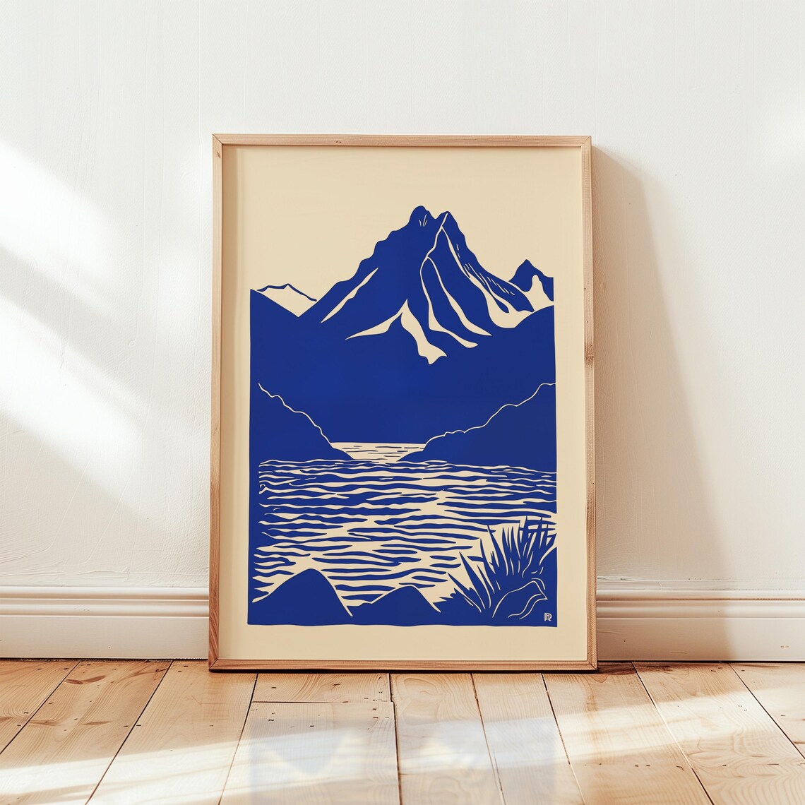 Cobalt Blue Alpine Mountain Lake Matisse Inspired Minimalist Poster Art