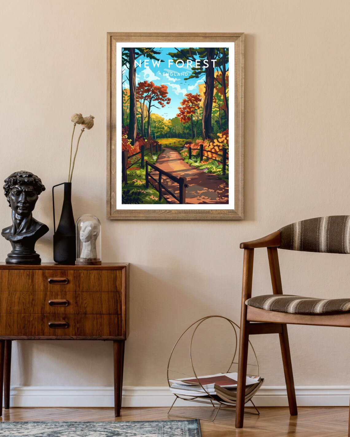 New Forest England Autumn Woodland Path Wooden Fence Nature Poster - Image 2