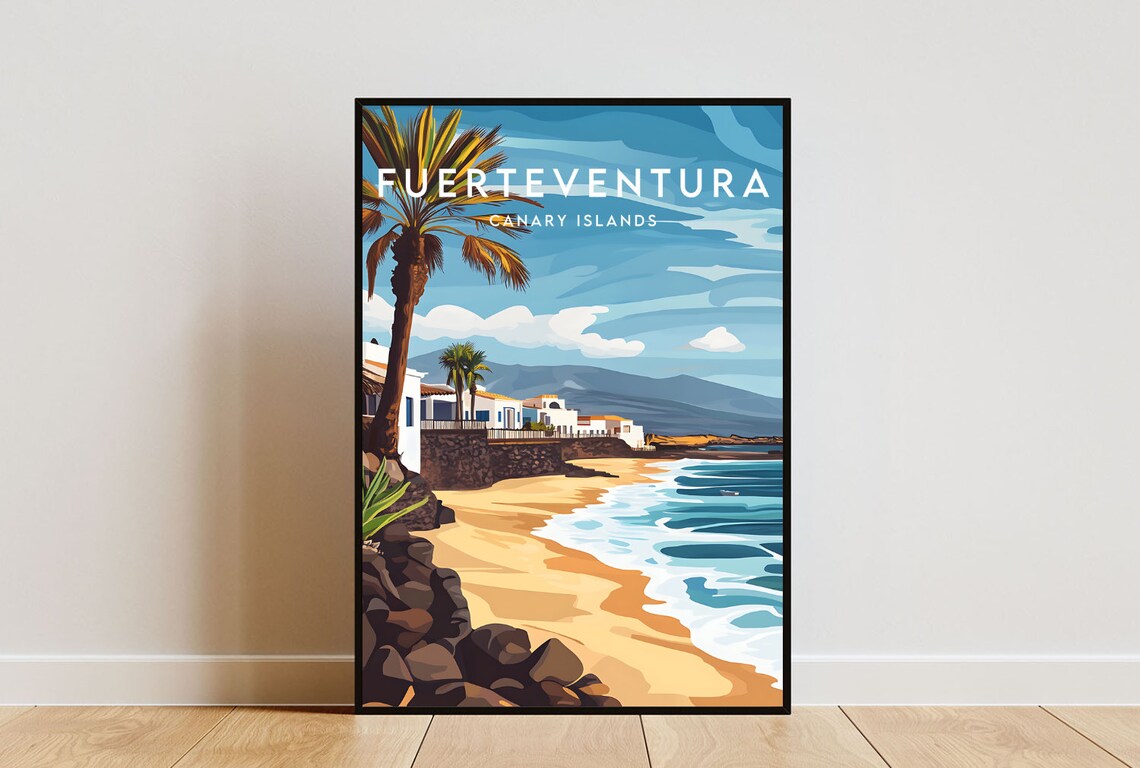 Fuerteventura Canary Islands Golden Beach Palm Travel Poster