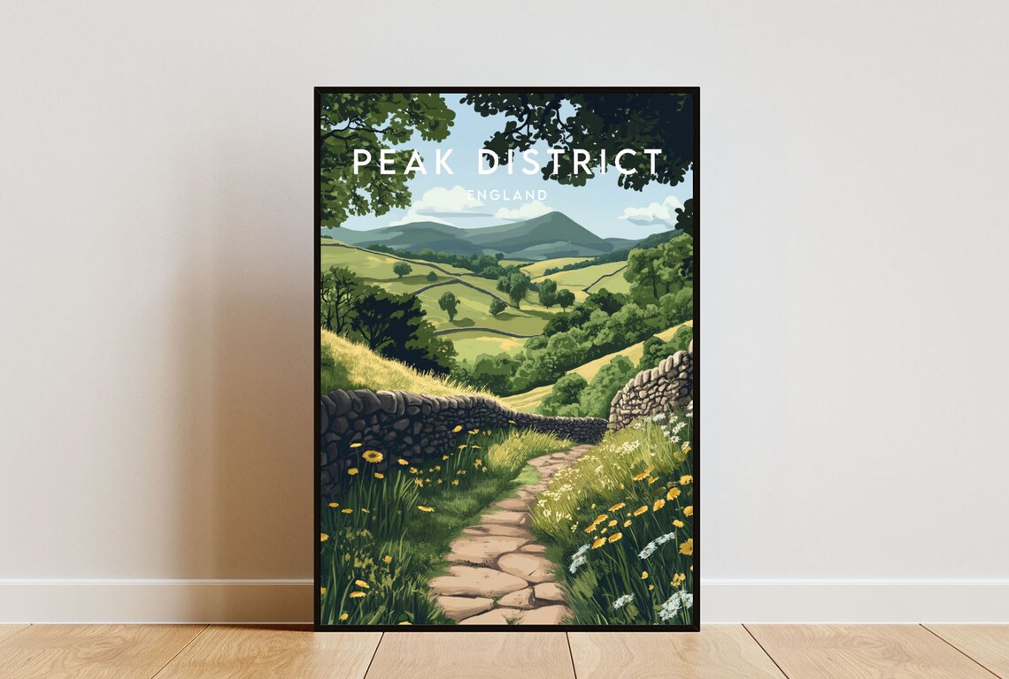 Peak District Travel Poster, England Wall Art Print