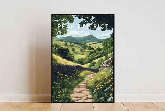 Peak District Travel Poster, England Wall Art Print