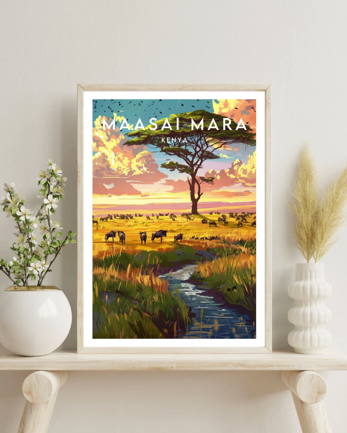 Maasai Mara Kenya Savanna Sunset Wildebeest Herd Travel Poster - Image 4