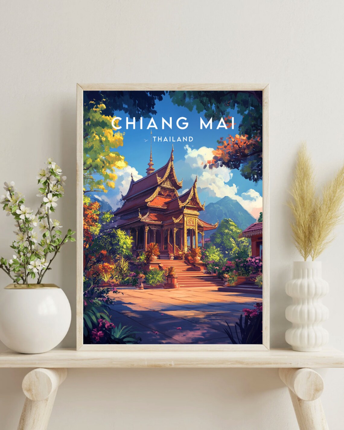 Chiang Mai Thailand Golden Temple Northern Mountains Travel Poster - Image 4