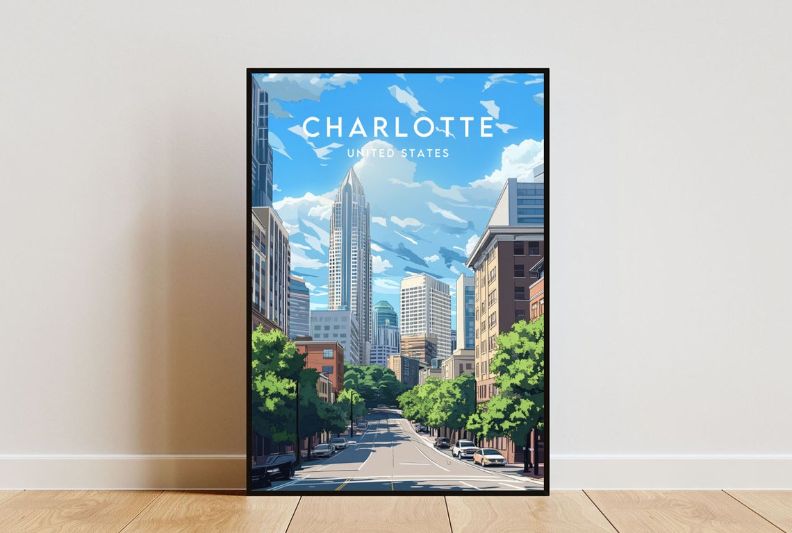 Charlotte Travel Print United States Charlotte Poster America Poster Usa Wall Art America Print America Charlotte North Carolina