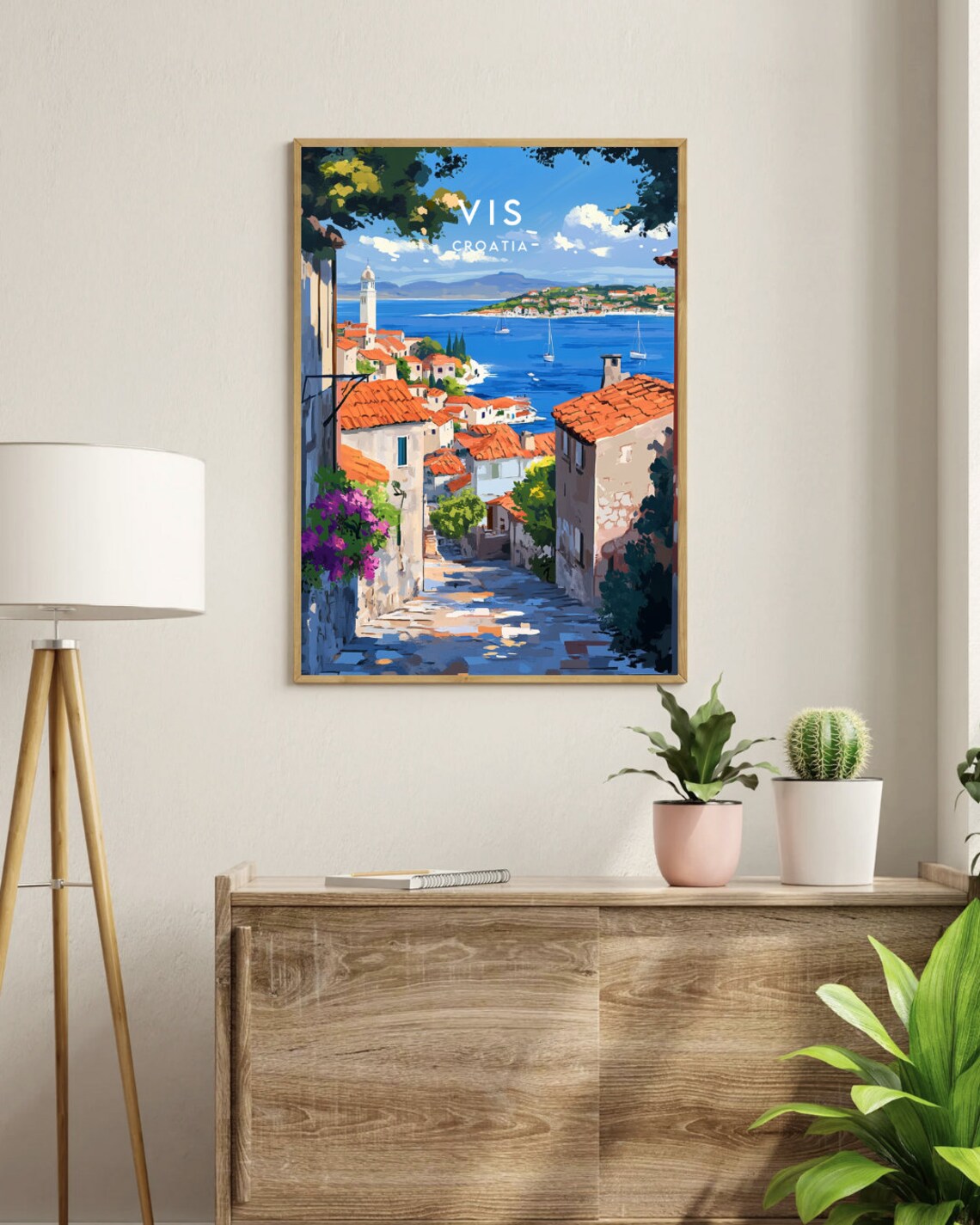 Vis Croatia Island Town Sailboat Harbor Sunlit Alley Travel Poster - Image 3