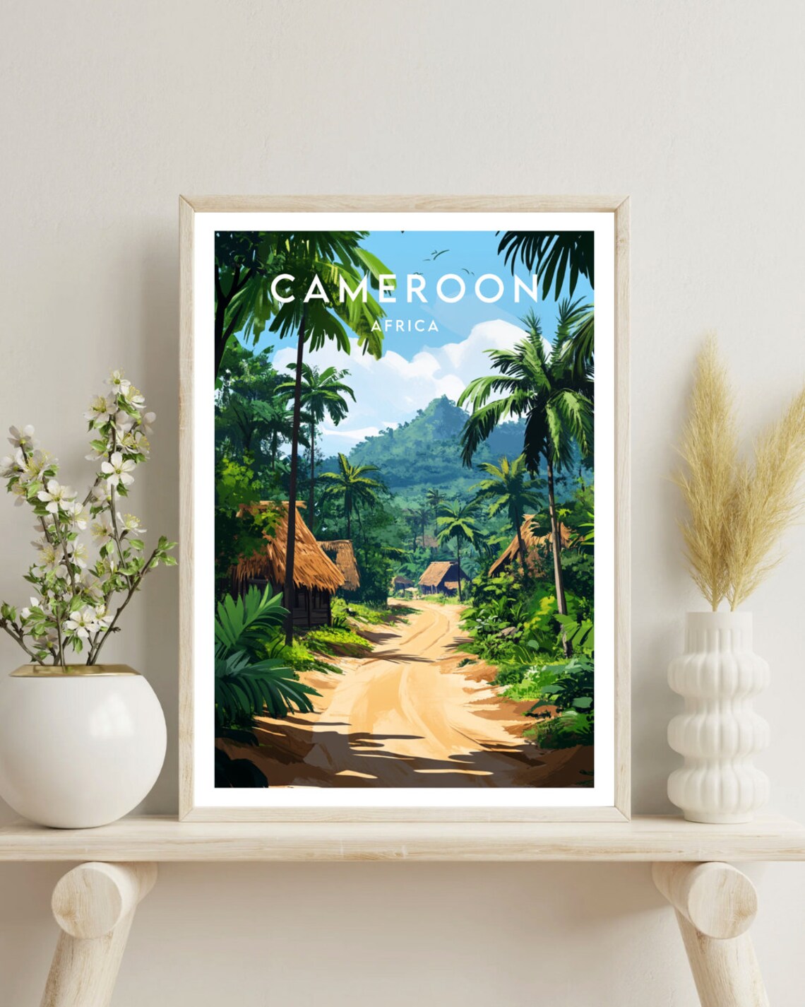 Cameroon Tropical Palm Road Village Rainforest Travel Poster - Image 4