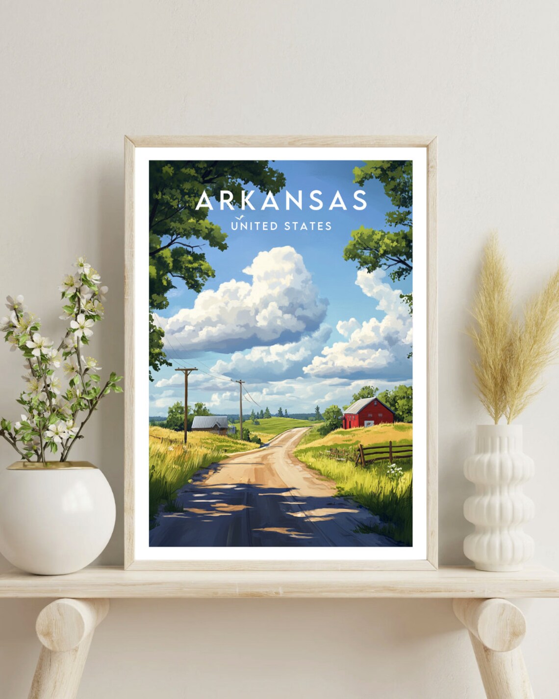 Arkansas Countryside Dirt Road Red Barn Meadow Vintage Travel Poster - Image 4