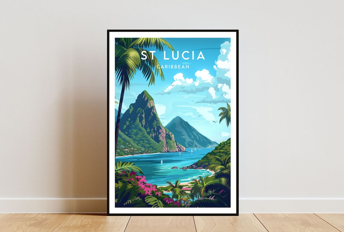 St Lucia Travel Poster, Caribbean Place Wall Art