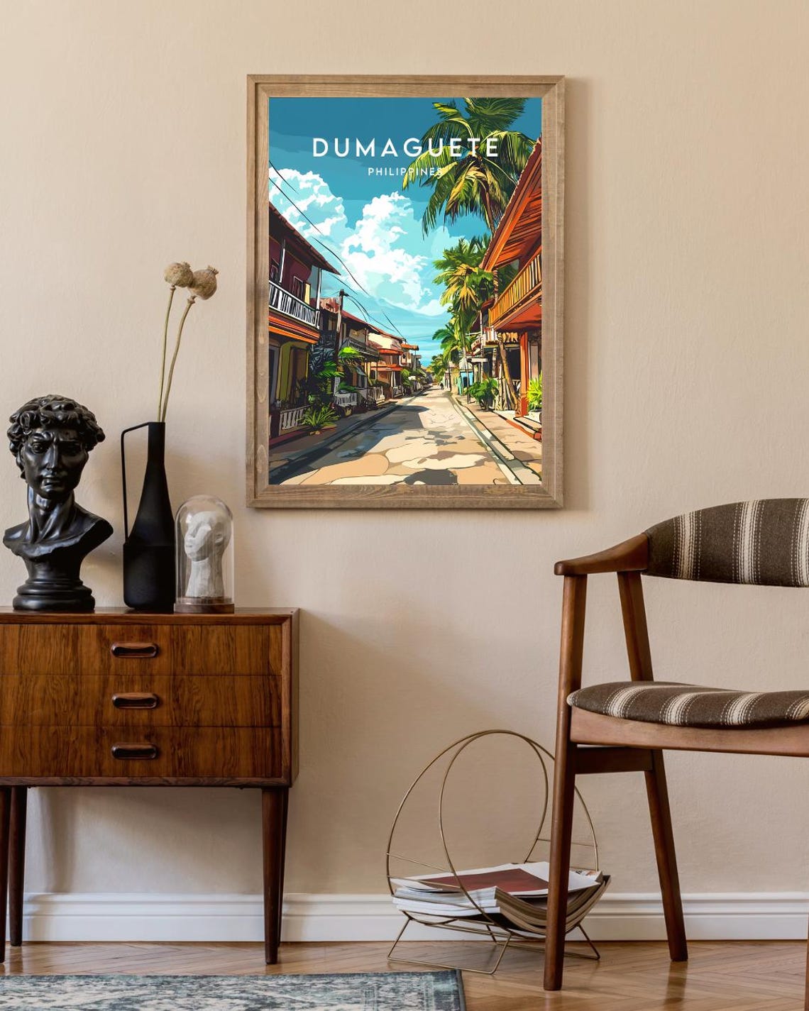 Dumaguete Philippines Palm Lined Street Tropical Travel Poster - Image 2