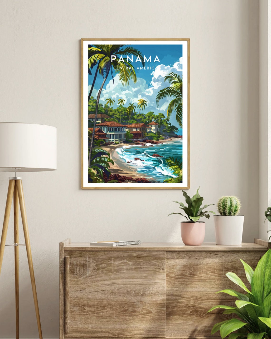 Panama Central America Tropical Beach Palms and Waves Art Poster - Image 3