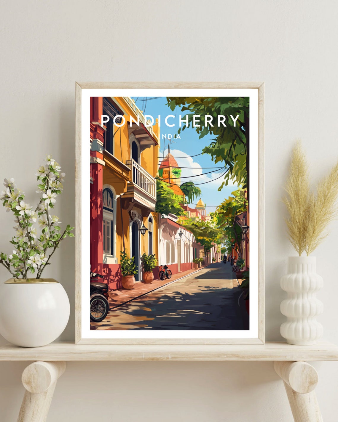 Pondicherry India Colonial Street Colorful Architecture Poster - Image 4