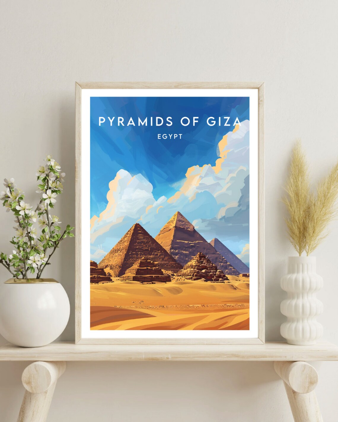 Pyramids of Giza Egypt Golden Desert Sky Clouds Travel Poster - Image 4