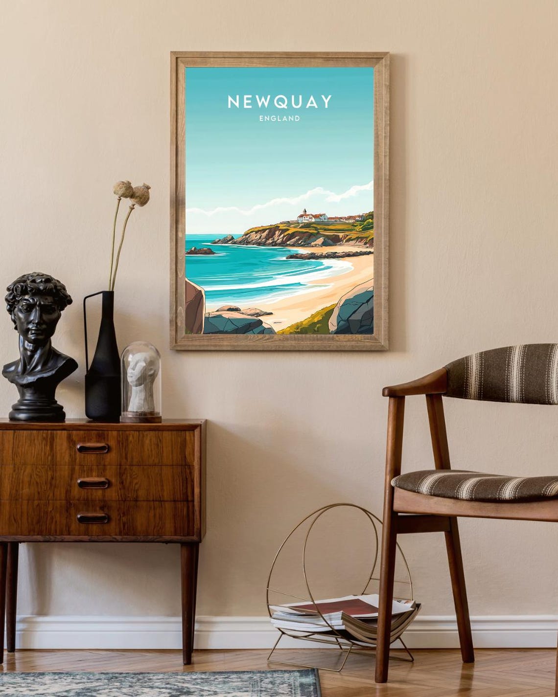 Newquay England Turquoise Beach Cliffs Headland Seaside Travel Poster - Image 2
