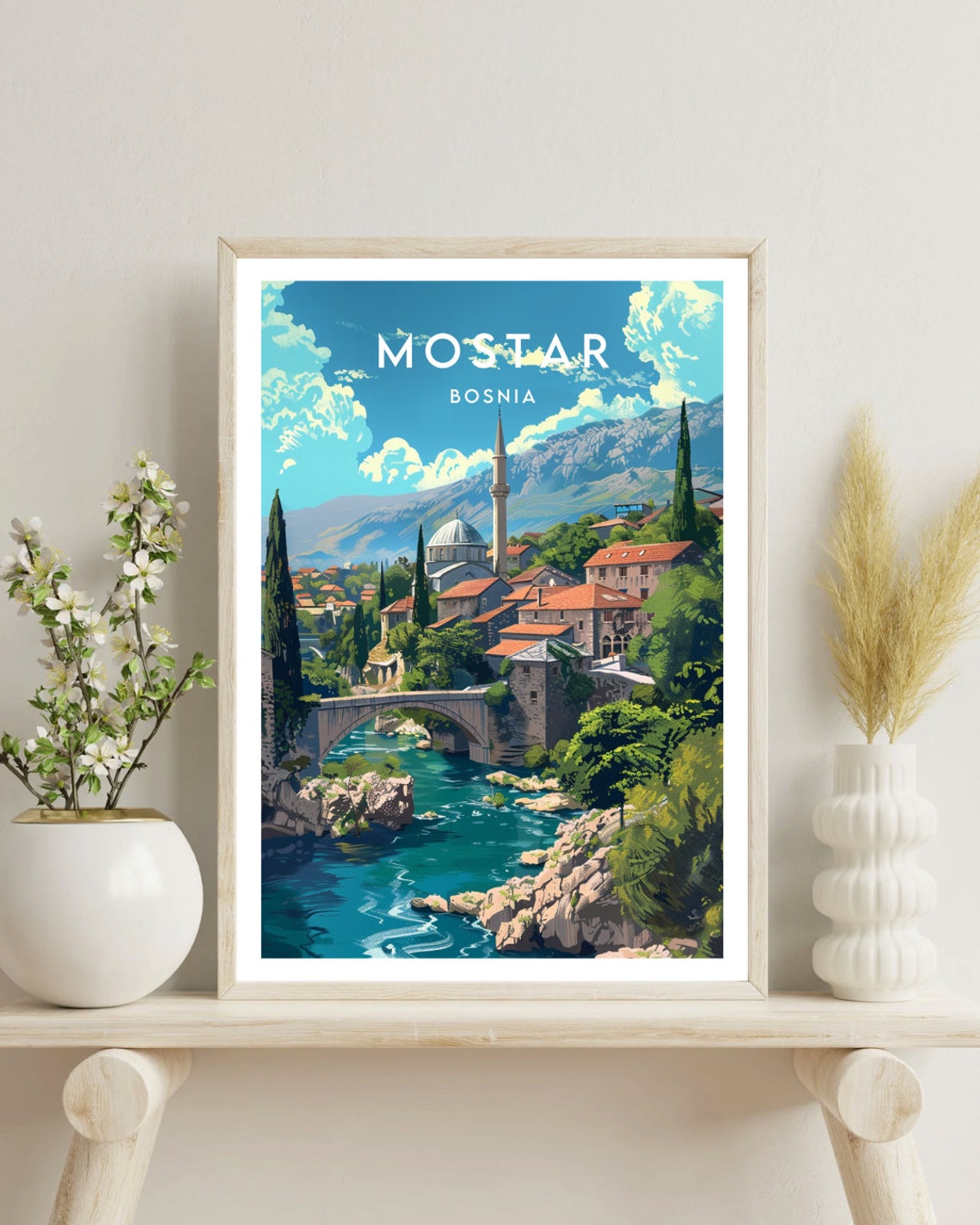 Mostar Bosnia Stari Most Bridge River Old Town Balkan Poster - Image 4