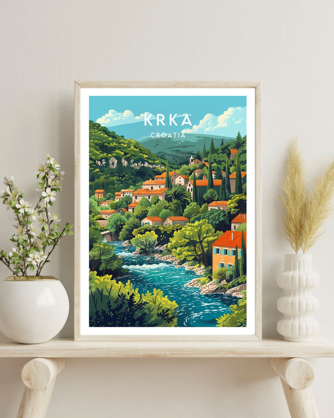 Krka Croatia Emerald River Valley Village Cypress Trees Poster - Image 4