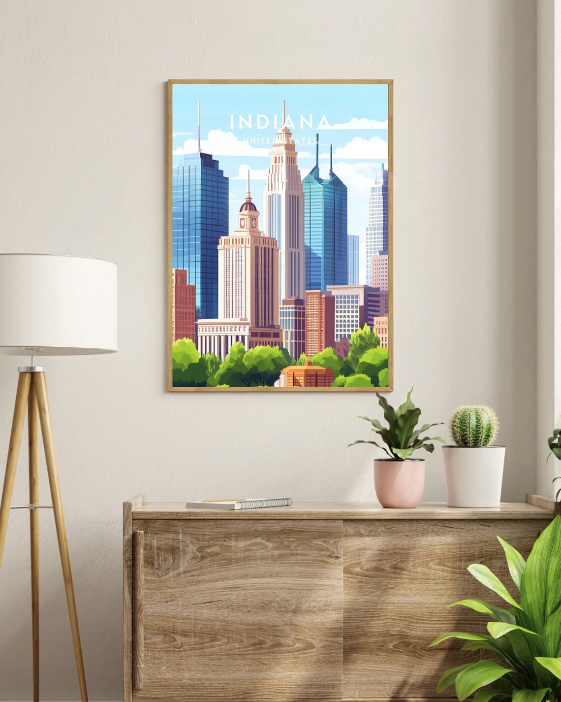 Indiana USA Downtown Skyscraper Skyline Vintage Travel Poster - Image 3