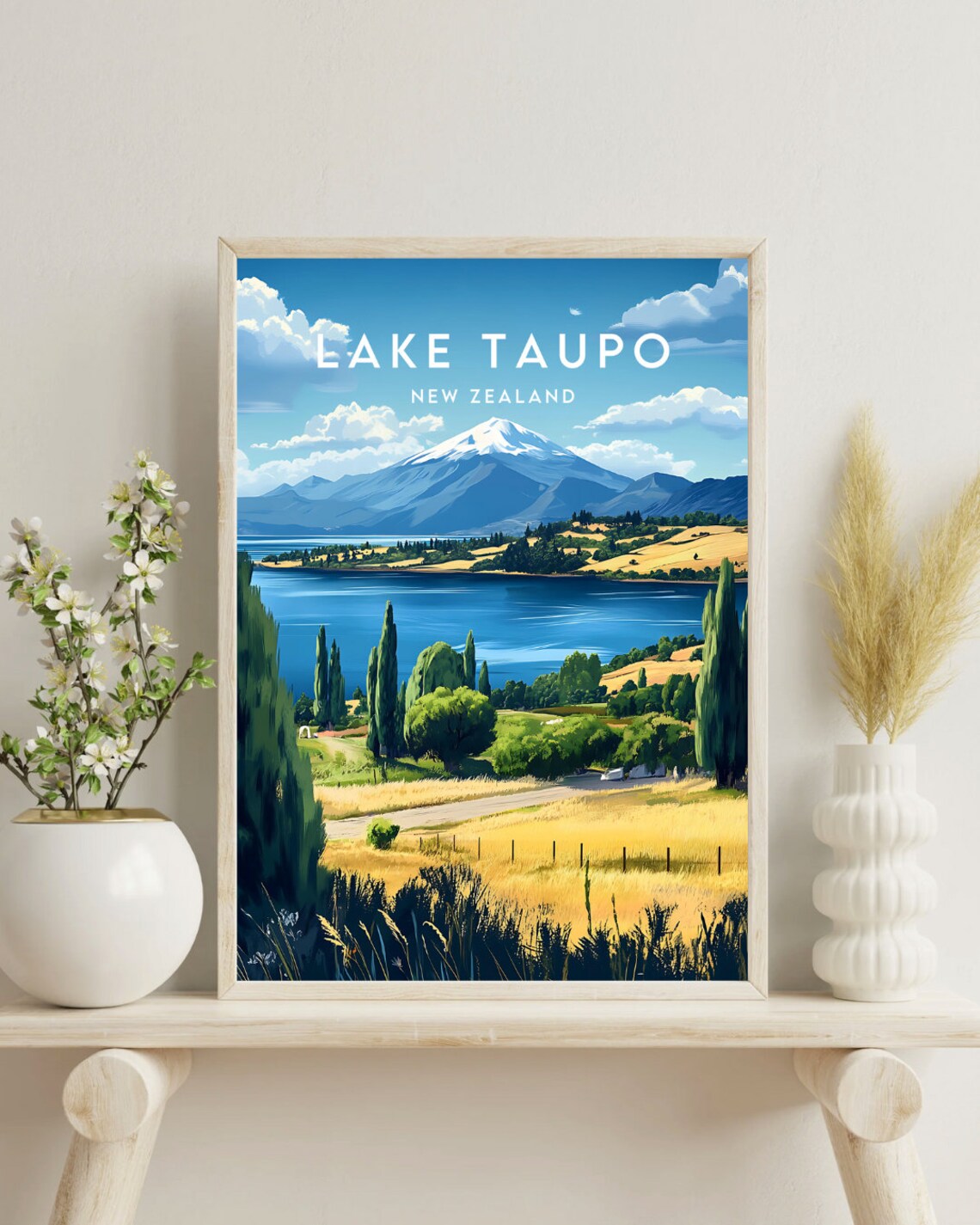 Lake Taupo New Zealand Volcanic Mountain Lake Vintage Travel Poster - Image 4
