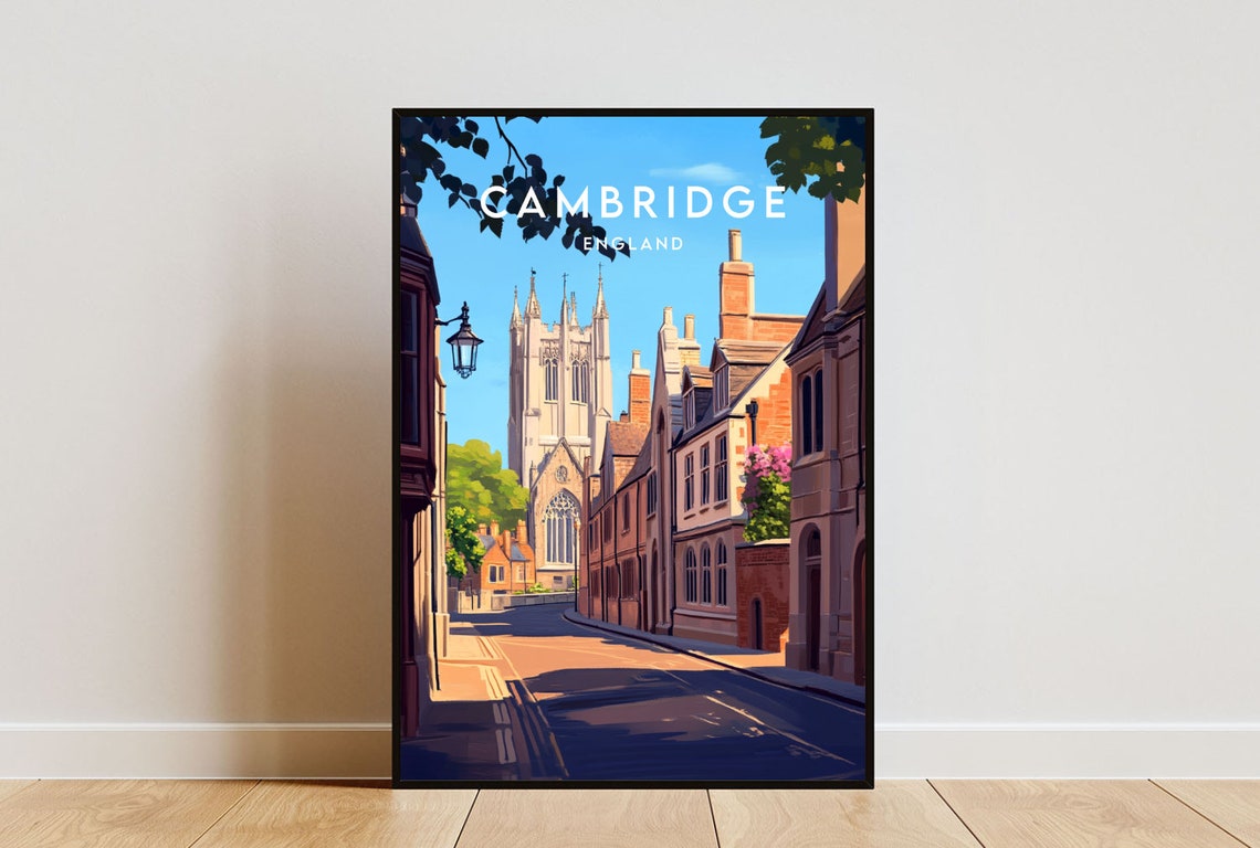Cambridge England Historic Street College Spires University Poster