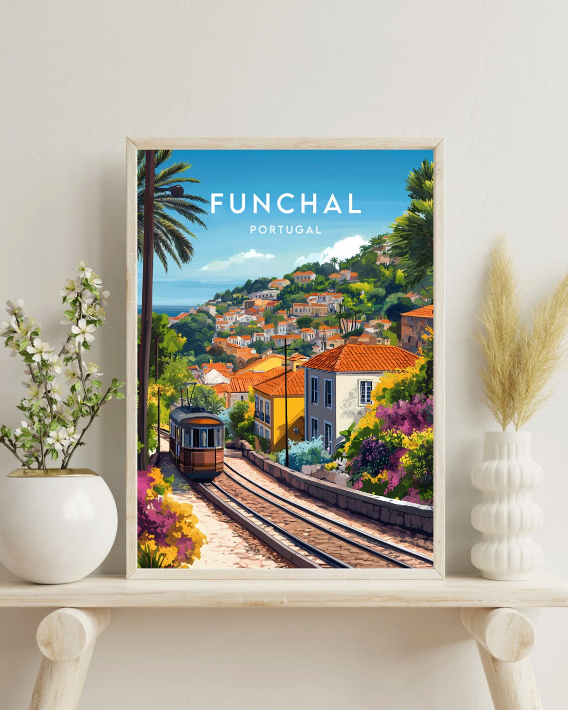 Funchal Portugal Cable Car Hillside Flower Gardens Travel Poster - Image 4