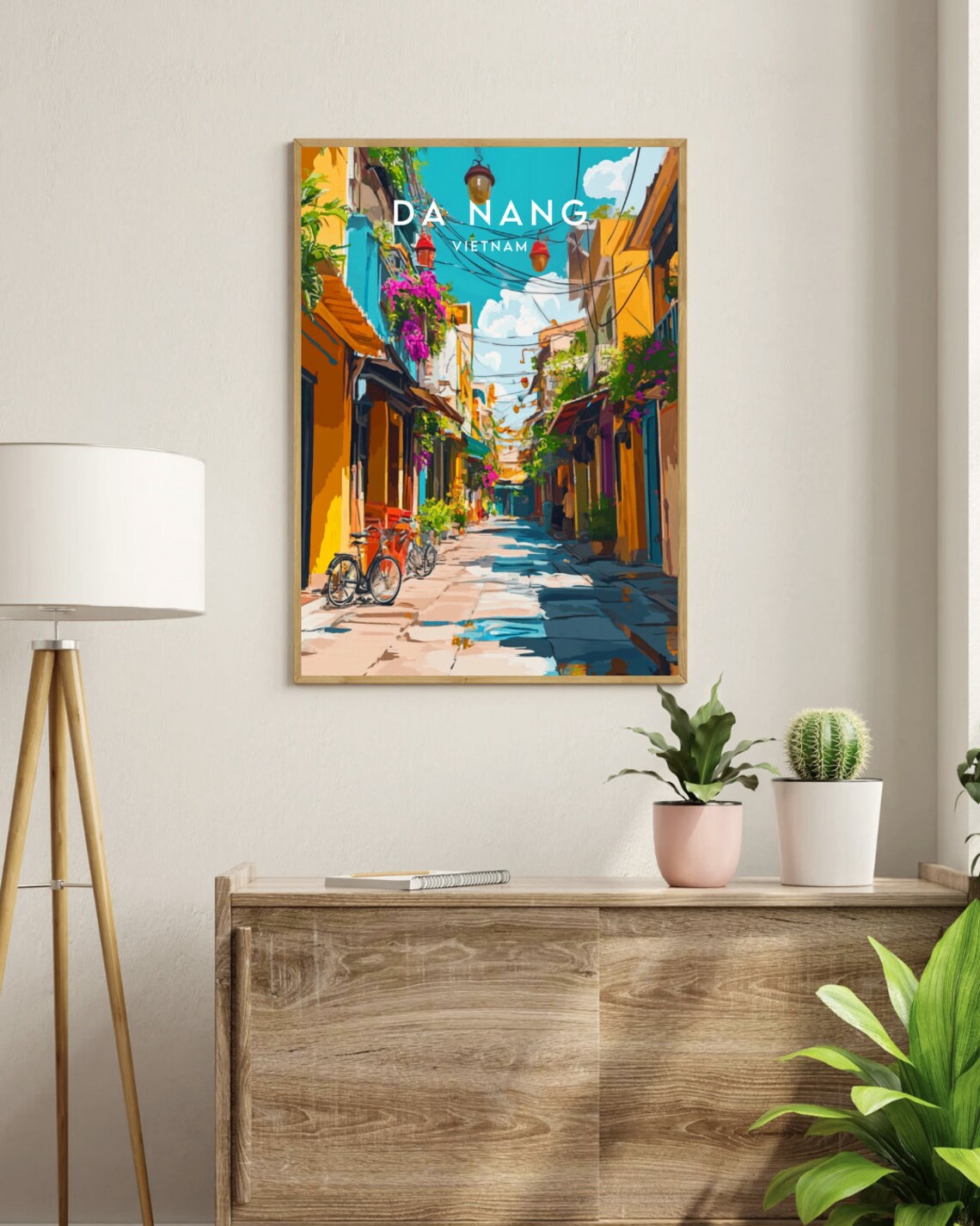 Da Nang Vietnam Lantern Lit Old Street Bicycles Vintage Travel Poster - Image 3