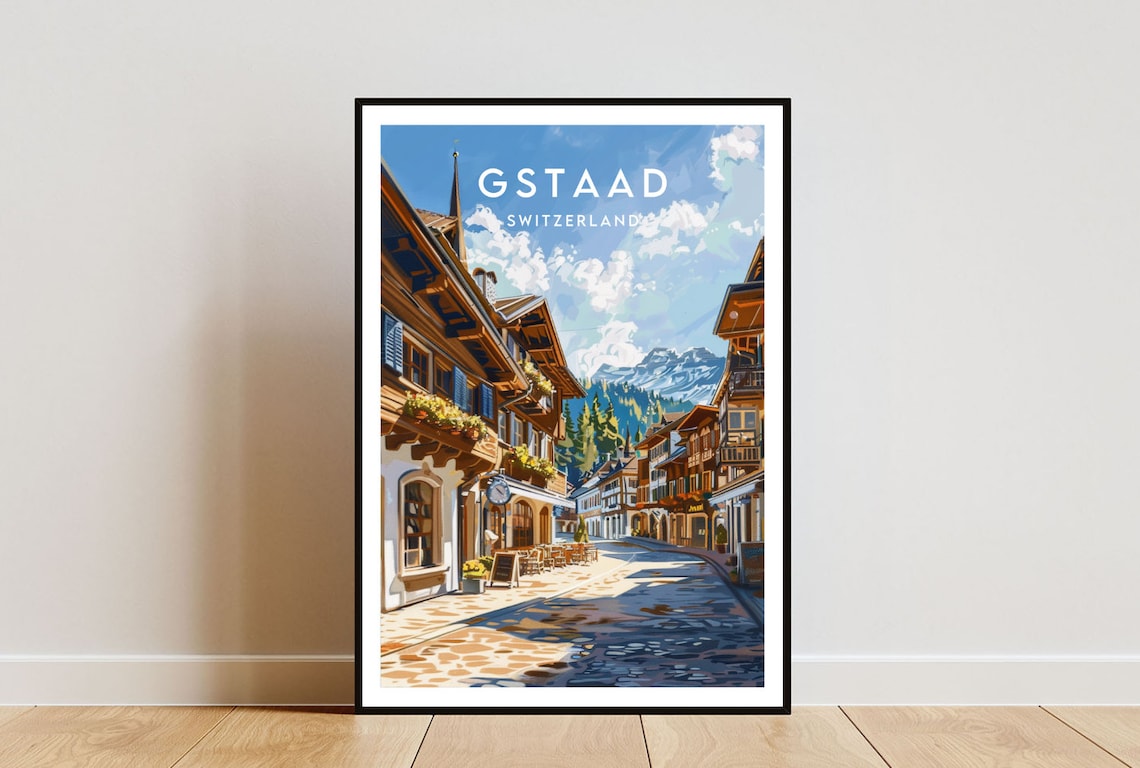 Gstaad Travel Print Switzerland Gstaad Poster Switzerland Poster Travel Wall Art Switzerland Print Switzerland Europe Gstaad Skiing